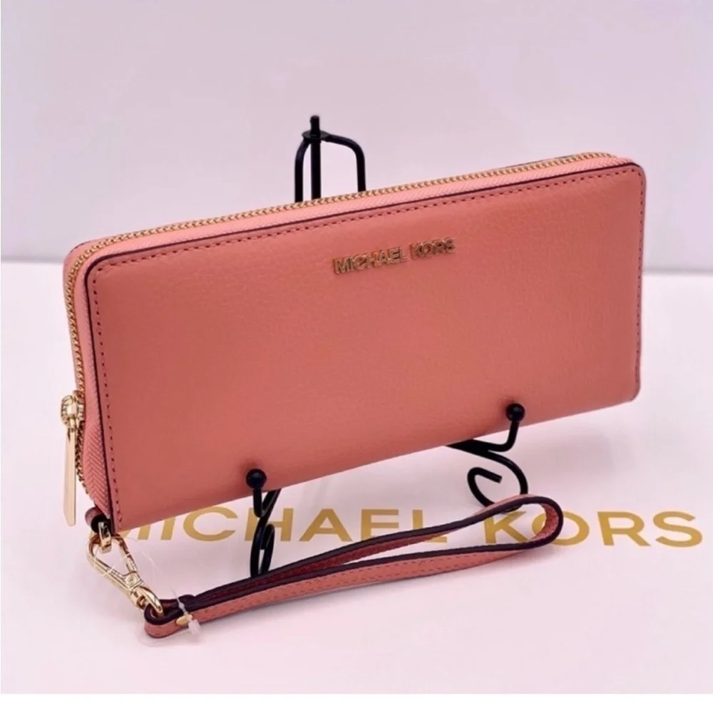Michael Kors Pink Leather Large Continental Wallet Wristlet
